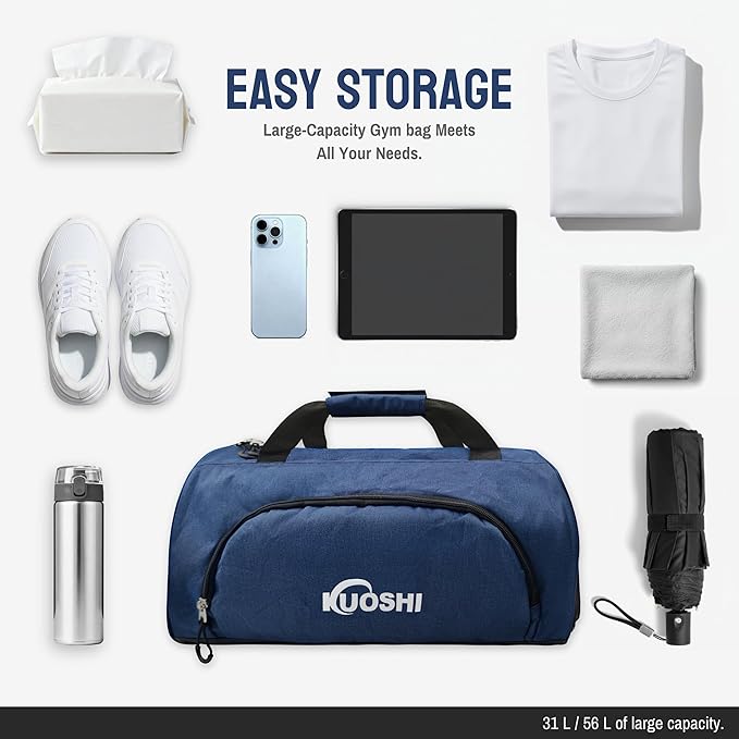 Gym Bag for Men & Women with Shoe Compartment & Wet Pocket, 31L Water Resistant Sports Duffle Bag with Quick-Access Pouch,Multi-Purpose Weekender Overnight Bag