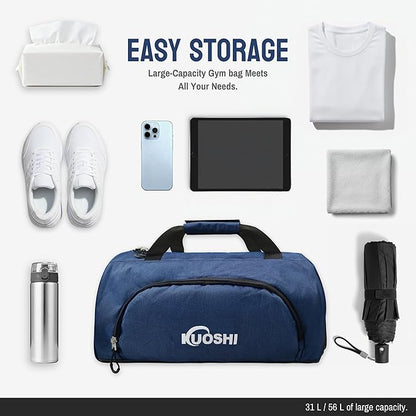 56L Gym Bag Sports Duffle Bag with Shoe Compartment & Wet Pocket, Carry-on Luggage Bag with Quick-Access Pouch, Weekender Overnight Travel Bag for Men & Women