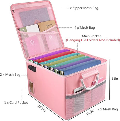 Fireproof Document Box, Fireproof Organizer Safe Box with Lock, Portable Office Storage Cabinet for Hanging Letter/Legal Folder 16.1 x 12.9 x 11in(Pink)