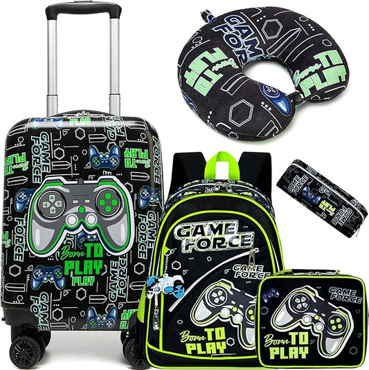 Kid’s Luggage Set 5 Piece Suitcase Set 16’’ Hardside Luggage with Spinner Wheels Girls Boys Carry on Luggage Travel Rolling Luggage Airline Approved
