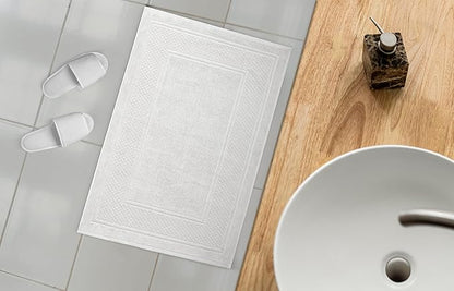 Avalon Towels White Bath Mat - 100% Cotton Set of 2 Absorbent Bathmat - Bathroom Mats Quick Dry Bath Mats for Bathrooms (22x34 Inches)