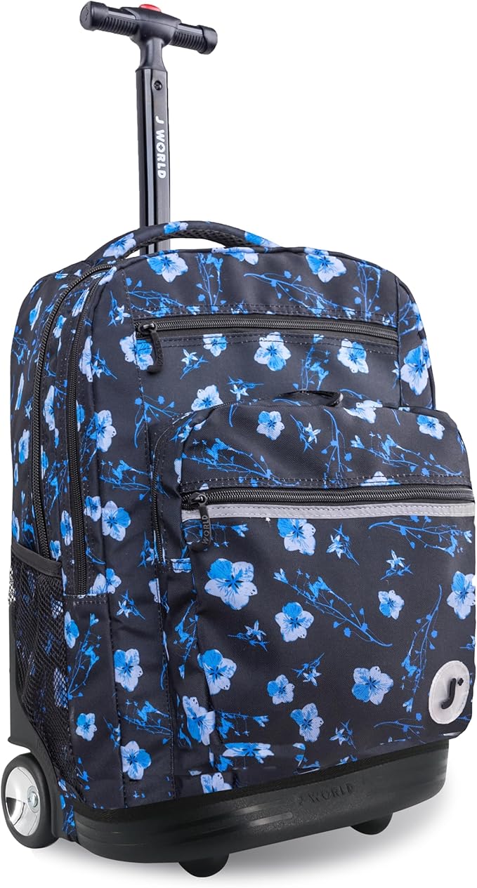 J World New York Sundance Rolling Backpack Girl Boy Roller Bookbag, Night Bloom, 20 X 13 X 9 (H X W X D), RBS-19 NIGHT BLOOM