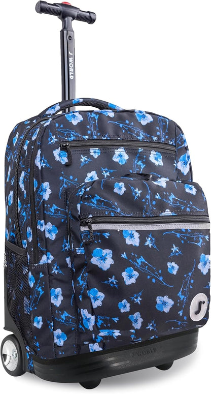J World New York Sundance Rolling Backpack Girl Boy Roller Bookbag, Night Bloom, 20 X 13 X 9 (H X W X D), RBS-19 NIGHT BLOOM
