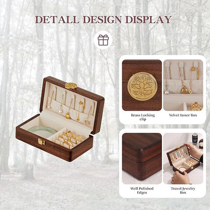Travel Jewelry Case Wood Small Jewelry Box for Women Wood Jewelry Organizer Storage Holder For Earrings Rings Necklaces Velvet Wooden Jewelry Box With Lock