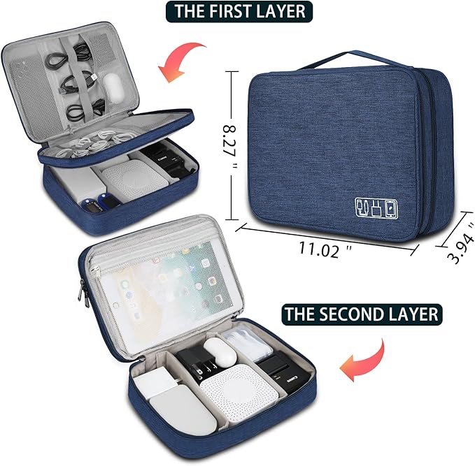 Electronic Organizer Travel Universal Cable Organizer Electronics Accessories Bag for Cable, Charger, Phone, USB, SD Card,1Pack