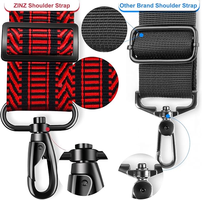 ZINZ Shoulder Strap 59 Inch Universal Bag Strap with Ultra-thick Fixed Breathable Pad Adjustable Heavy-duty Shoulder Strap for Laptop bag Crossbody Gym Bag Camera Bag and more - Black Red Jacquard