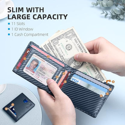 Zitahli Wallet for Men Slim 11 Credit Card Holder RFID Blocking Small Men's Wallet Bifold Minimalist Front Pocket With Mens Gifts Box