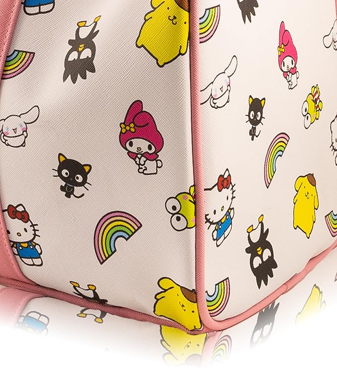 Sanrio Hello Kitty & Friends Rainbow Mini Duffle Bag for Girls | Small Travel Bag with Cinnamoroll | Lightweight Overnight Bag with Adjustable Strap | Ages 3+