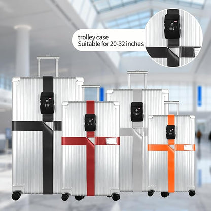 Luggage Straps, Silver TSA Approved Cross Luggage Strap Belt with Combination Lock for Suitcases, 1 Pack Adjustable Heavy Duty Cross Style Suitcase Straps with Name Tags for Travel