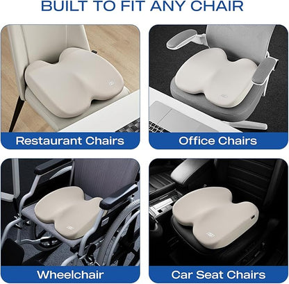 Skechers Memory Foam Seat Cushion,Ribbed Fabric Office Chair Cushion for Tailbone Pain Relief,Butt Pillow for Office Chair,Car Seat Cushion,Long Sitting Office Workers,and Car Drivers,Beige