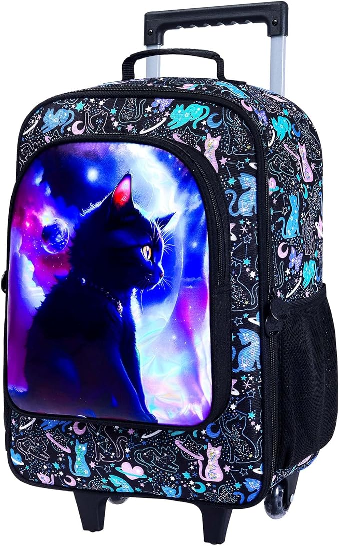 Kids Luggage for Girls, Cute Planet Cat Rolling Suitcase Wheels for Children Toddler