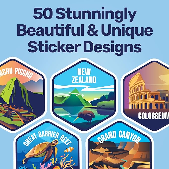 LET'S WANDER World Explorer Adventure Water Bottle with 50 Waterproof Stickers - 32oz Leakproof Insulated Stainless Steel with Straw - Travel Goal Gift Bottle (Black)