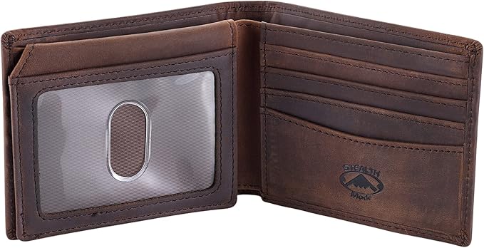 Stealth Mode Leather Bifold Wallet for Men With ID Window and RFID Blocking