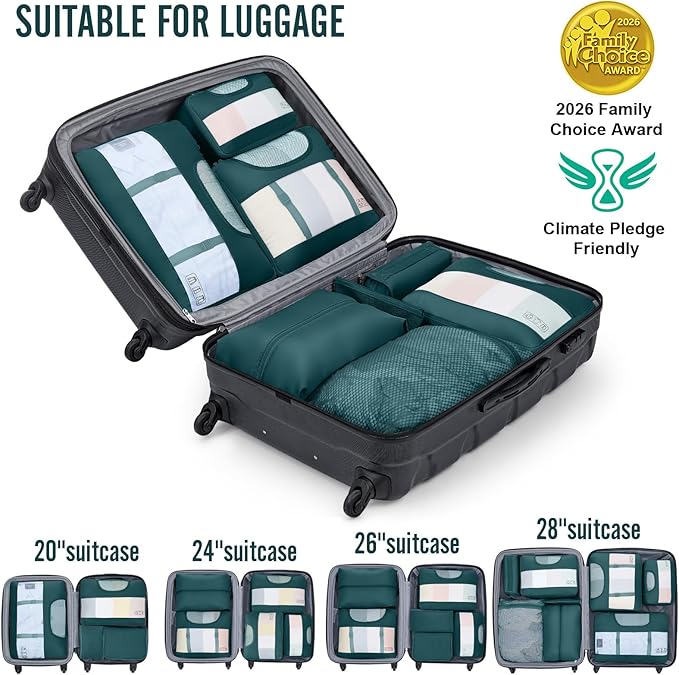 Veken 8 Set Packing Cubes for Travel Essentials, Suitcase Organizer Bags in 4 Sizes, Carry-On Luggage Accessories with Large Laundry & Hanging Toiletry Bag, Must-Have for Airplane, Road Trip & Camping