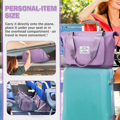 Ranslen Large Capacity Folding Travel Bag,Expansion Travel Duffel Bag with Dry and Wet Separation Portable Travel Duffel Bag