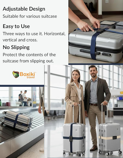 TSA Approved Luggage Straps – Set of 2 Anti-Burst Adjustable Polyester Suitcase Belts with 3-Dial Combination Lock – Prevents Accidental Opening, Secure Travel (Navy)