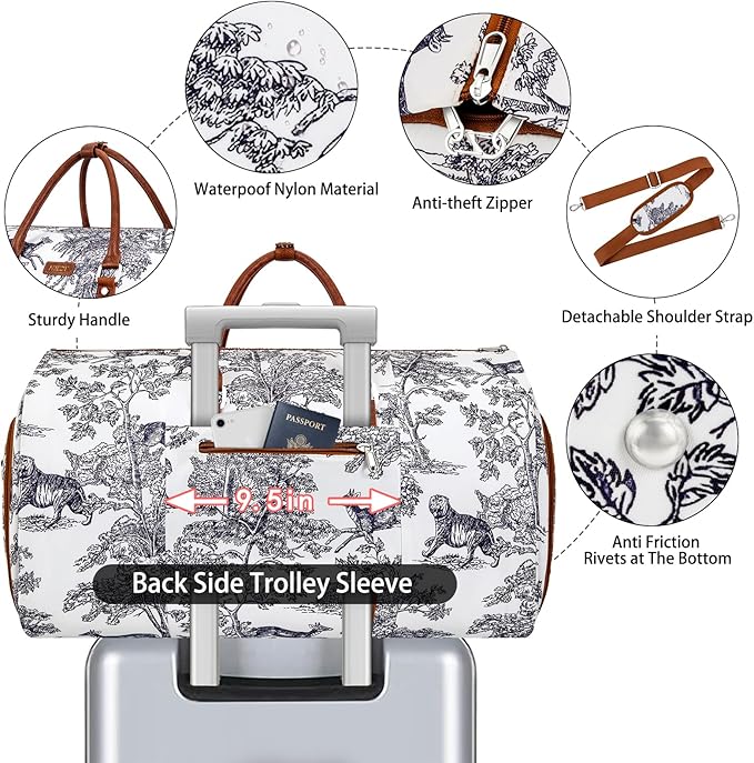 Garment Duffel Bag for Travel - Convertible Carry on Garment Duffel Travel Bag for Women Men Large Weekender Bag with Shoes Pouch 2 in 1 Hanging Suit Travel Duffel Bag 3pcs Set