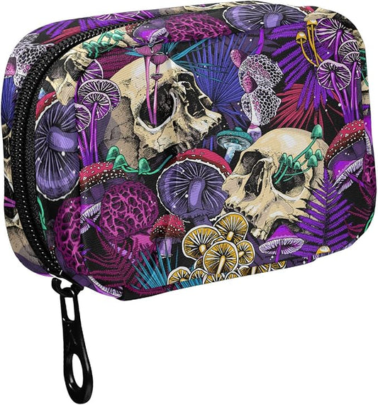 Fustylead Psychedelic Mushrooms Skulls Pill Organizer and Storage Weekly with Zipper, Removable Pill Box Portable Medicine Organizer for Vitamin Fish Oil Supplement