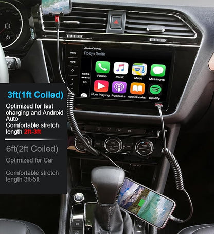 Coiled Lightning Cable, iPhone Charger Cable 3FT/6FT for CarPlay, 2 Pack [Apple MFi Certified] Lightning Cord Compatible with iPhone14/13/12/11 Pro Max/XS MAX/XR/XS/X/8/7/Plus/6S iPad/iPod-Red