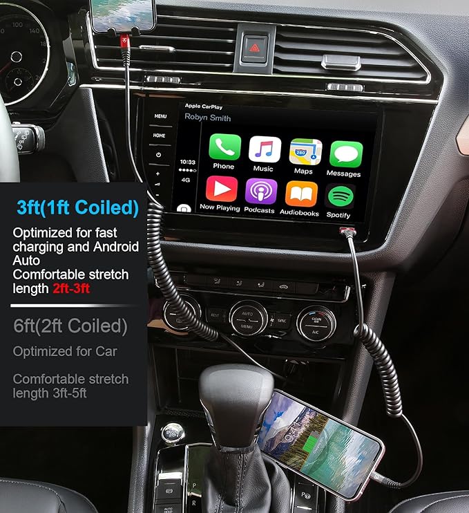 2 Pack Coiled Lightning Cable 3ft, iPhone Charger Cable for Car, [Apple MFi Certified] Lightning Cord Compatible with iPhone 14/13/12/11 Pro Max/XS MAX/XR/XS/X/8/7/Plus/6S iPad/iPod - Red