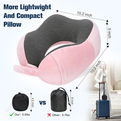 Neck Pillow for Traveling, Travel Pillows for Airplanes,100% Pure Memory Foam Travel Neck Pillow, Adjustable Flight Pillow, Portable Plane Accessories with Eye Mask, Earplugs, Carry Bag