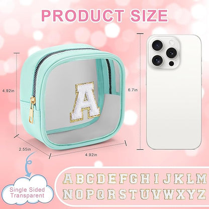 YOOLIFE Initial Make Up Bag Travel Toiletry Bag, Clear Makeup Bag Preppy Cosmetic Bags Organizer Travel Essentials Gifts for Women Teen Girlfriend Teacher Mom Birthday Gifts Small Makeup Bag Blue A