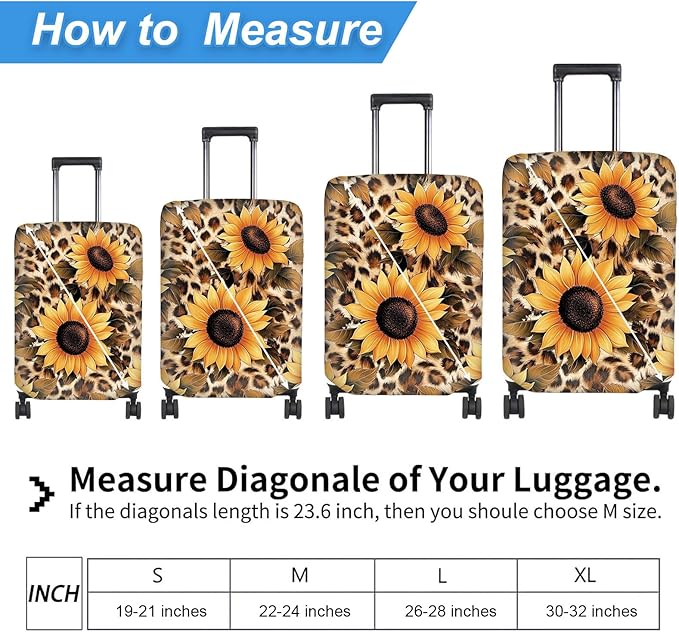 Luggage Cover Protector for 26-28 Inch Suitcases, TSA Approved Elastic Travel Suitcase Covers, Anti-Scratch Washable Luggage Sleeve for Carry On & Checked Bags, Leopard Sunflower