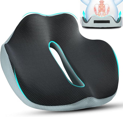 PilloVive Memory Foam Seat Cushion for Office Chairs & Car Seat - Ergonomic Office Desk Seat Cushion- Doctor Recommended for Tailbone & Sciatica Pain Relief & Back Support(Grey/White)