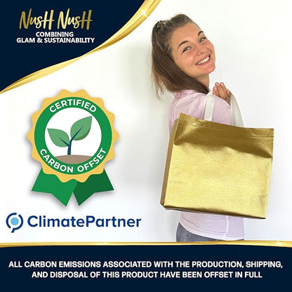 Nush Nush Set of 30 Gold Gift Bags in Bulk - Reusable Shiny Gold Gift Bags With Handles - Perfect For Small Business Use, Christmas, Birthdays, Events, Party Favors, Weddings, Holiday- 13Wx5Dx11H Size