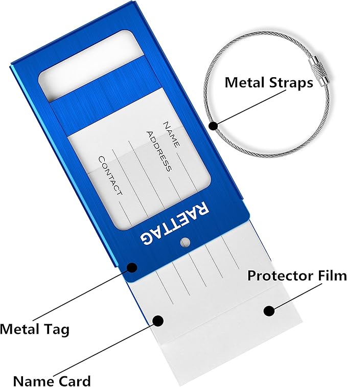 Luggage Tags Metal Suitcase Tags Travel Bag ID Identifier Luggage Tag (Blue 6-Pack)