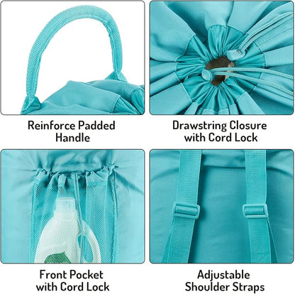 Backpack Laundry Bag with Straps and Detergent Holder, Clothes Laundry Backpack for College Travel Apartment Dorm Room (Green)