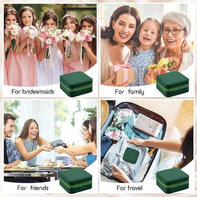 Taiyin 6 Pcs Travel Jewelry Case Box Bridesmaid Gifts Bulk Travel Jewelry Cases Boxes Small Jewels Organizers Mini Accessories Ornaments Storage for Women Girls Wedding Gifts (Green)