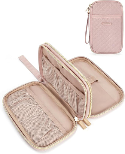 BAGSMART Electronic Cord Cable Organizer Travel Bag Case, Double Layers Tech Electronic Bag, Essentials for Charger, Cable, Phone, Flash drive, Pink