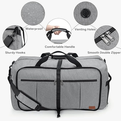 120L Travel Duffle Bag for Men, Large Foldable Duffel Bag for Travel with Shoe Compartment Overnight Weekender Bag Gym Bag for Men Women Waterproof & Tear Resistant (Gray, 120L)