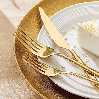 KINGSTONE Silverware Set, 20-Piece Flatware Set Cutlery Set Premium 18/10 Stainless Steel, Tableware Include Forks Knives Spoons for Home Kitchen Restaurant Wedding, Dishwasher Safe, Gold