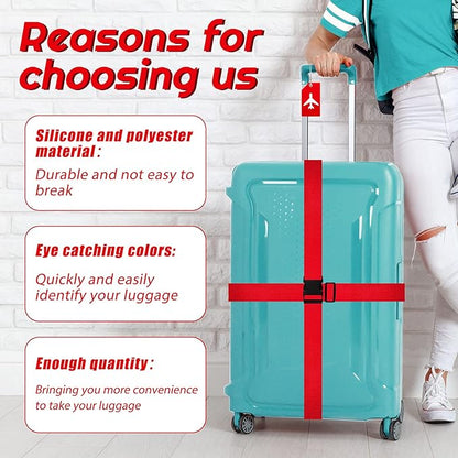 Weewooday 8 Pcs Luggage Straps Suitcase Tags Set for TSA Approved, 4 Travel Adjustable Suitcase Belt, 4 Silicone Luggage Tags with Name ID Card Travel Accessories(Red,Airplane)