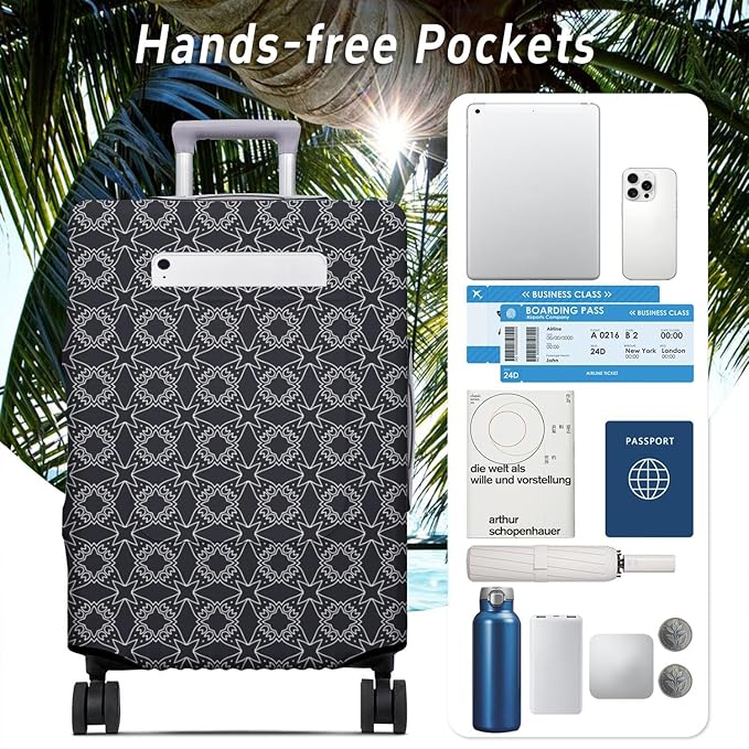 Black Sanskrit Travel Luggage Cover, Travel-Themed Suitcase Protector Stretchable, Washable Travel Suitcase Cover (L for 25-28 Inch Luggage)