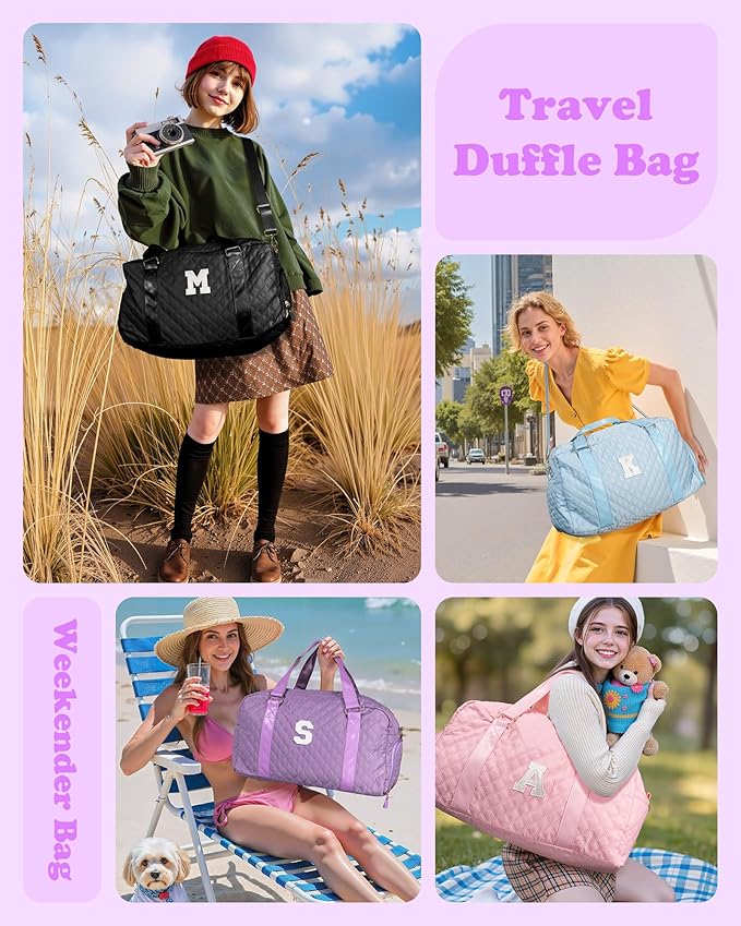 Initial Duffle Bag Women Girls Gift: Personalized Travel Gym bags, Dance Cheer bag Sports for Girl, Kid Gymnastics Bags, Birthday Gifts for Women Girls Kids Teens Mom Teacher