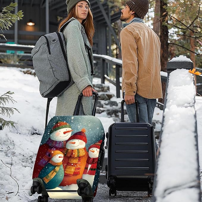 FOREVER QUEEN Four snowmen Luggage Cover Suitcase Protector Suitcase Cover Anti-Scratch,Stretchable Bag Cover Washable Durable Polyester