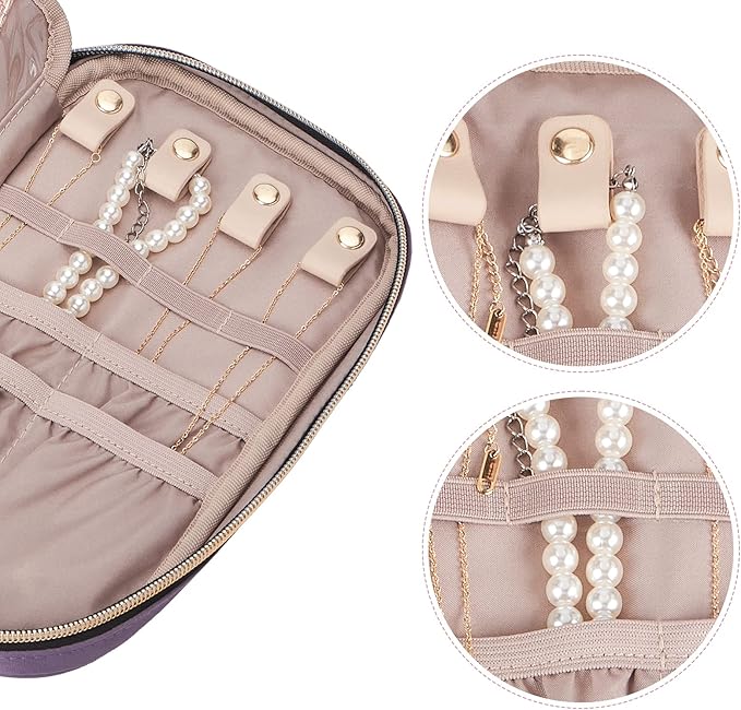 NISHEL Travel Jewelry Case, Holiday Organizer for Necklaces, Earrings, Rings, Bracelets, Watch, Purple