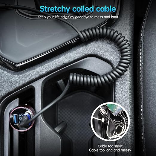 iPhone Charger Cable for Car 3FT, 2Pack Coiled Lightning Cable, [Apple MFi Certified] Retractable Charging Cord Compatible with iPhone 14/13/12/11 Pro Max/XS MAX/XR/XS/8/iPad/iPod/CarPlay-Blue