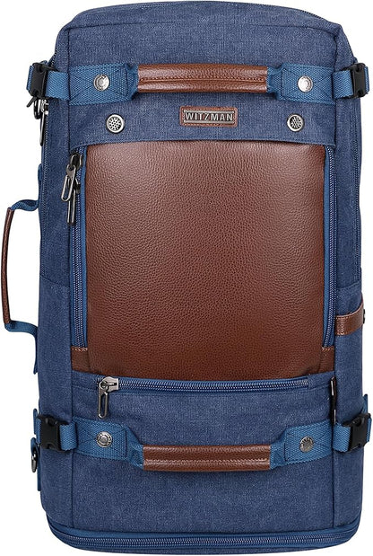 WITZMAN Travel Backpack for Men Women Carry on Luggage Backpack Canvas Rucksack Duffel bag with Shoe Compartment（A2021 big size Blue）