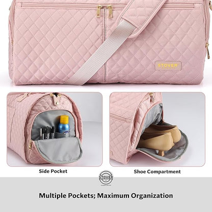 STOVER Women’s Convertible Garment Duffel Bag for Travel – 2-in-1 Carry-On Weekender/Overnight Tote - Wrinkle-Free Dresses, Hanging Suits & Clothes Plus Shoe Compartment & Bonus Toiletry Bag (Pink)
