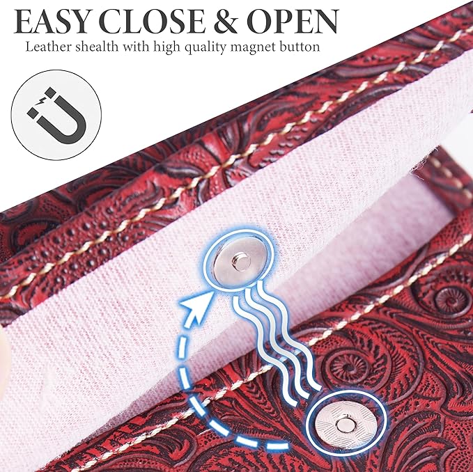 Pill Organizer,Haecsfl Weekly Travel Pill Case Box Medication Reminder Daily AM PM, Day Night 7 Compartments,for 4 Times A Day, 7 Days a Week-Includes Leather PU Carrying Case(1-Carved Red)