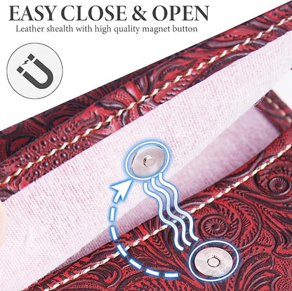 Pill Organizer,Haecsfl Weekly Travel Pill Case Box Medication Reminder Daily AM PM, Day Night 7 Compartments,for 4 Times A Day, 7 Days a Week-Includes Leather PU Carrying Case(1-Carved Red)