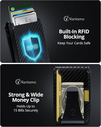 Vantamo Premium Wallet for Men with Money Clip & Card Holder, Compact & Slim Wallet with RFID, 8-12 Cards, Perfect Gifts for Men