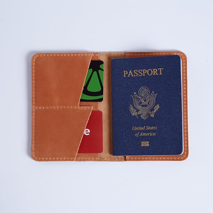 INCARNE US Leather Passport Holder for Travel - Passport Case - Passport Wallet for Men - Passport Cover for Women Sleeve Protector - Travel Essentials Vacation Luggage Travel Gifts - Vintage Cognac