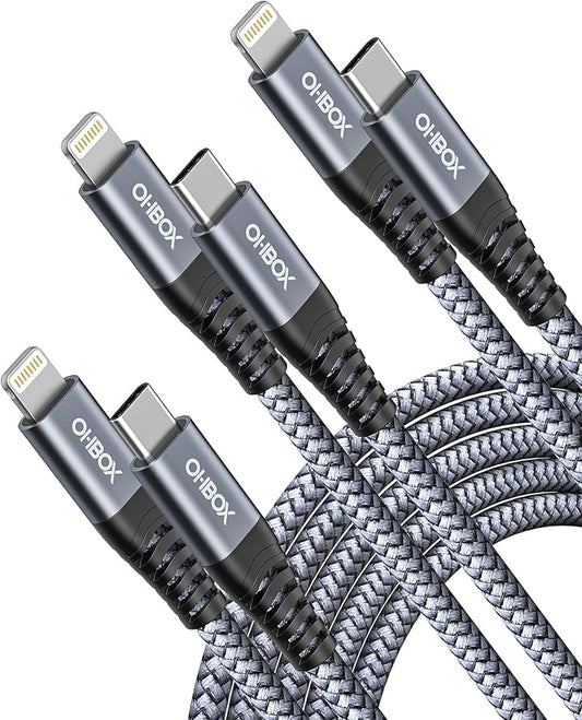 ohbox USB-C to Lightning Cable 3FT 3Pack iPhone Charger Fast Charging Braided Type C Charging Cord Compatible with iPhone 14 13 13 Pro Max 12 12 Pro Max 11 XS XR X 8 iPad