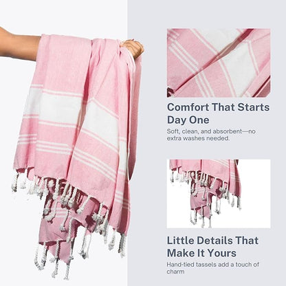 Cotton Turkish Beach Towel Towels Oversized 36"x72" Pool Absorbent Extra Large Quick Dry Sand Travel Towel (Pink, 2 Pack)