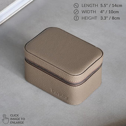 TAWBURY 2 Watch Travel Case - Genuine Top-Grain Leather Watch Box for Men & Women with Metal Zipper and Extra Wide Pillows for Large Watches (Taupe)